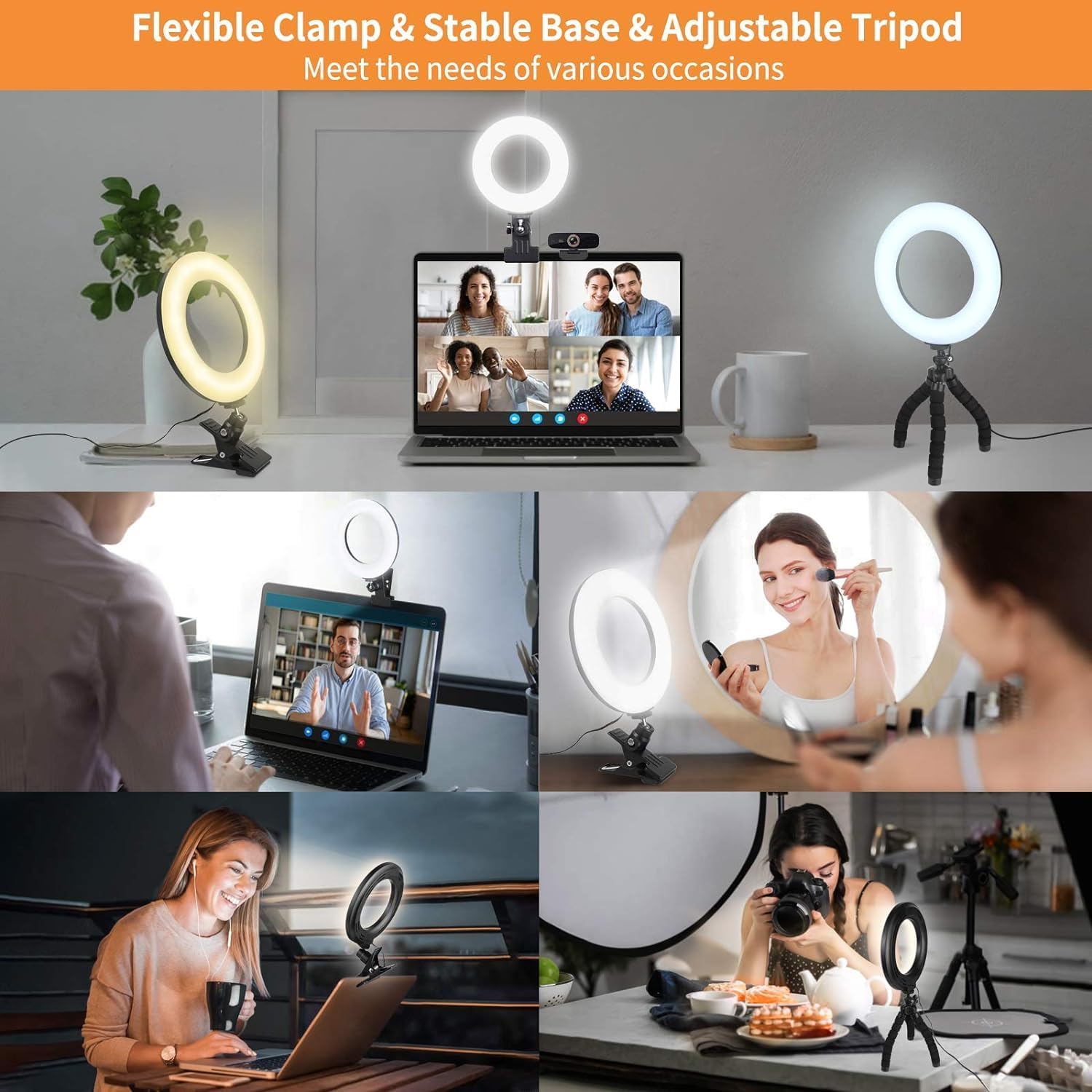 Versatile Clip-On LED Ring Light for Laptops