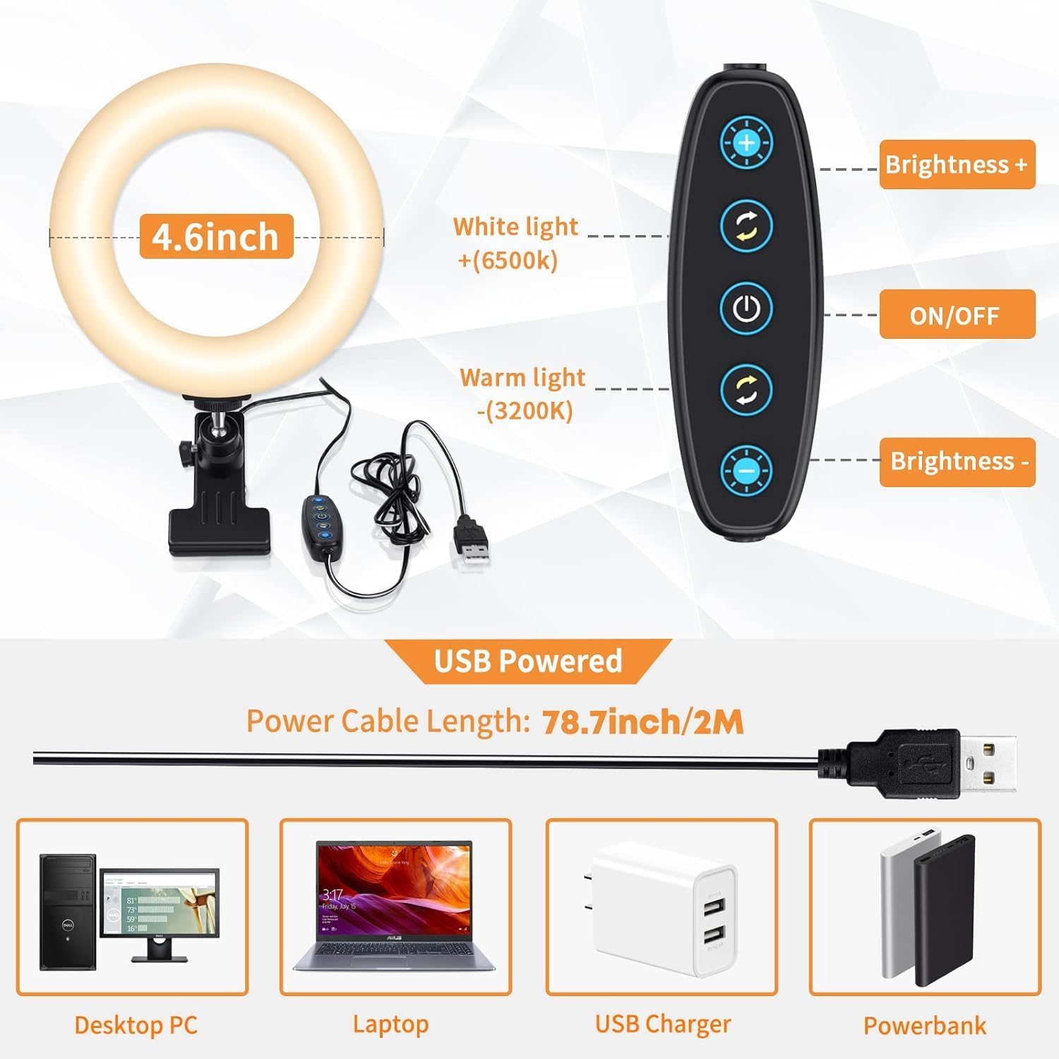 Versatile Clip-On LED Ring Light for Laptops