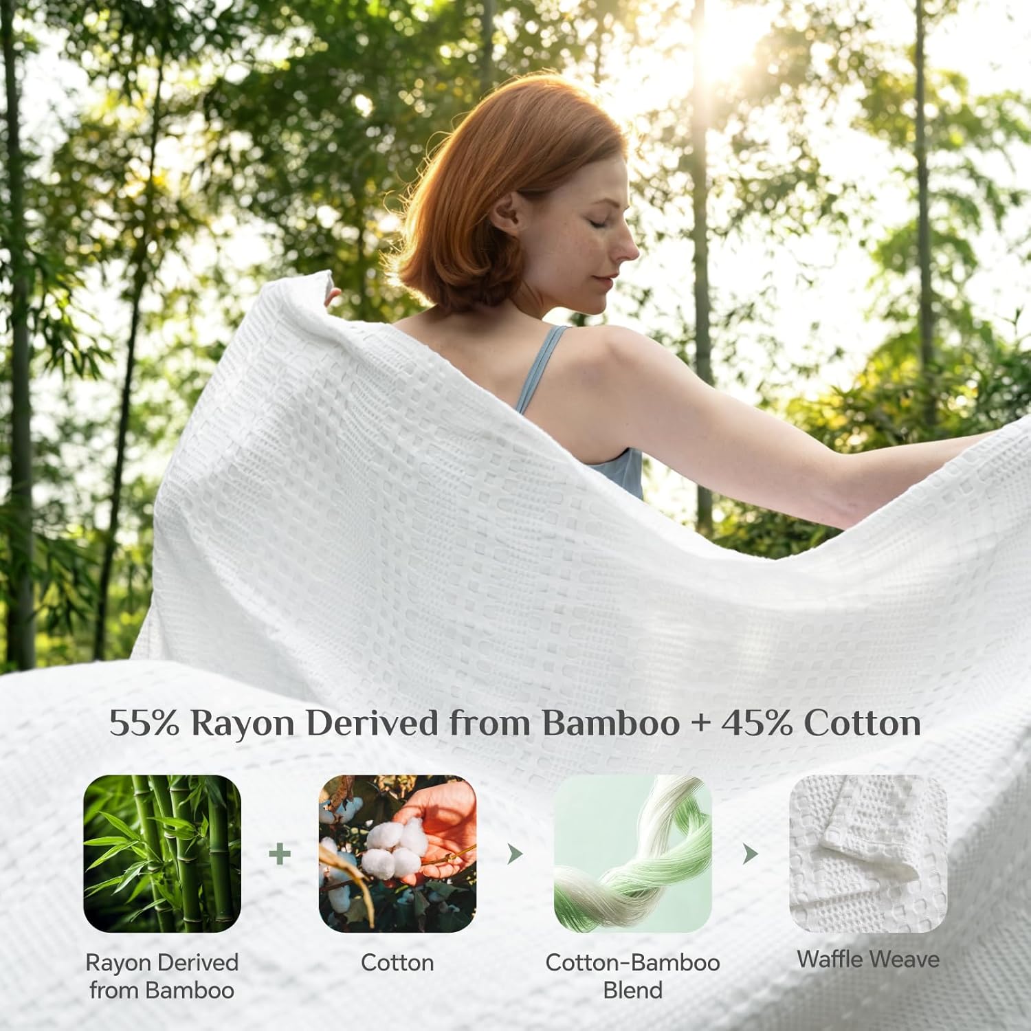 Lightweight Summer Blanket – Soft Breathable Cotton Waffle Design, White, 90"x90