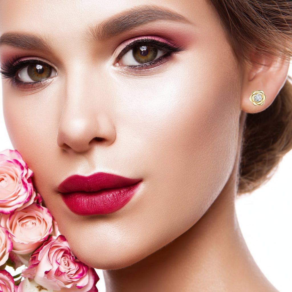 Elegant Floral Birthstone Gold Stud Earrings for Her
