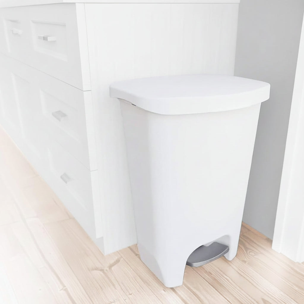 13 Gallon White Kitchen Waste Bin with Foot Pedal and Odor Control