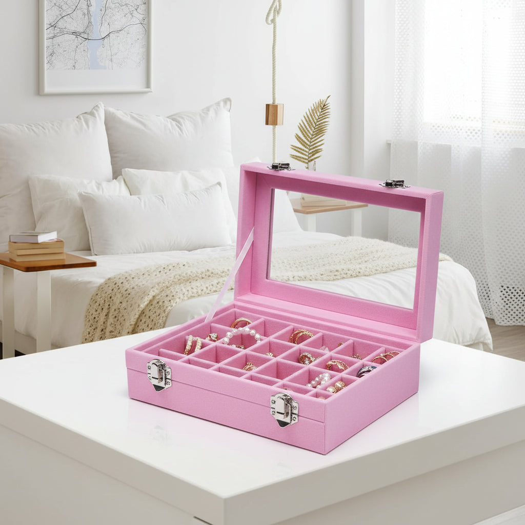 Elegant Velvet Jewelry Organizer with Glass Top