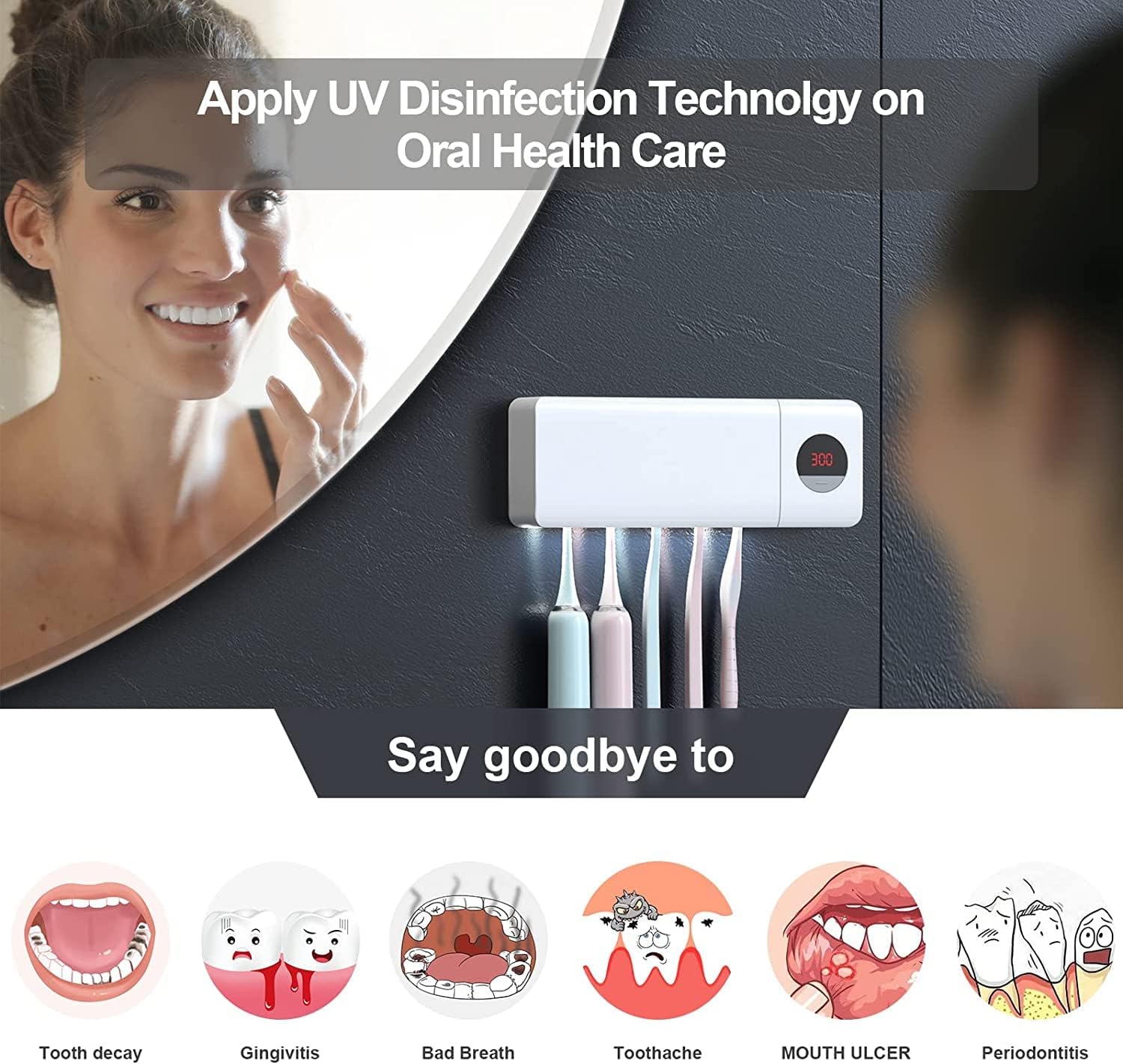 Toothbrush Holder with Antibacterial Sanitizing Feature