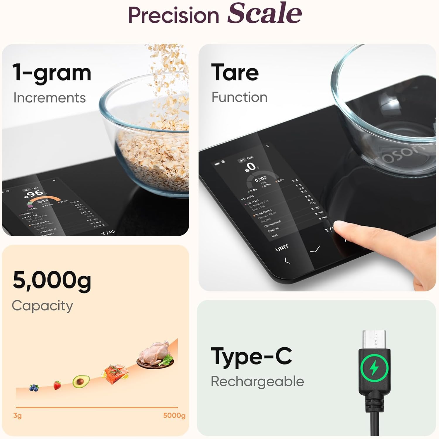 Digital Food Scale with Nutritional Calculator for Accurate Meal Prep