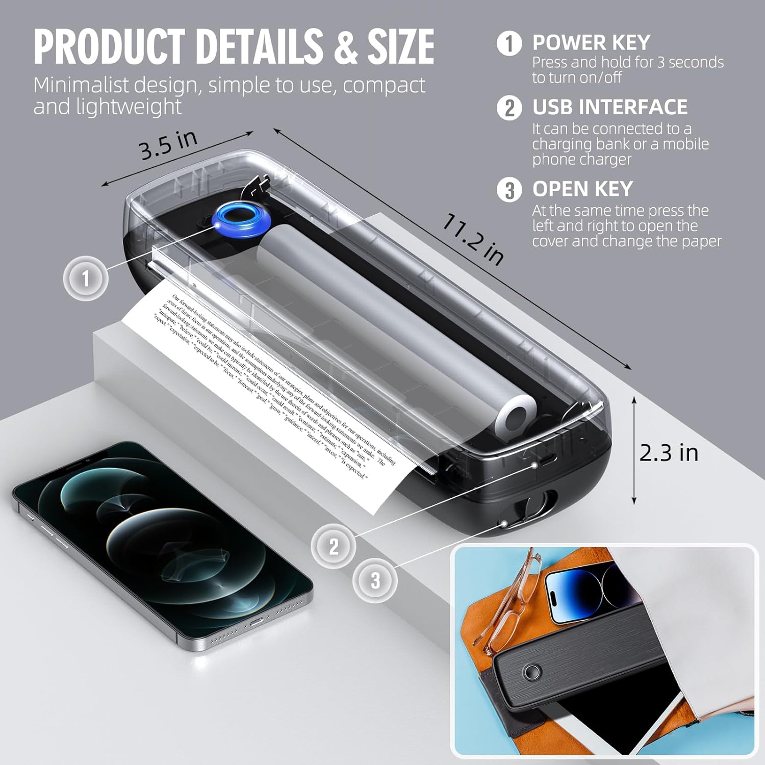 Compact Ink-Free Thermal Printer with Wireless Connectivity