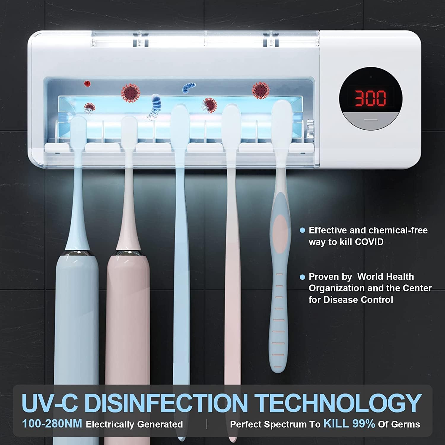 Toothbrush Holder with Antibacterial Sanitizing Feature