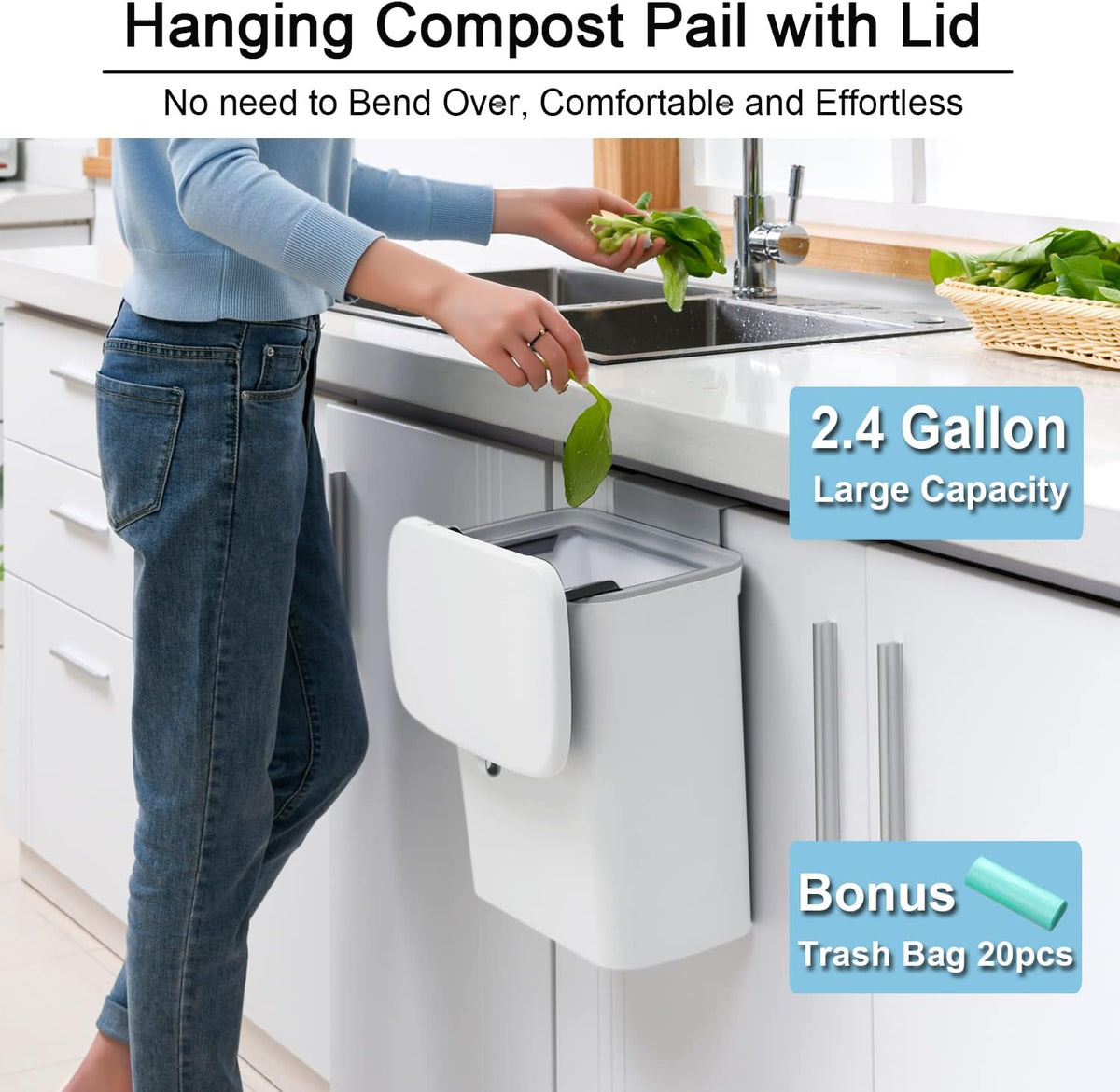 Compact 2.4-Gallon Kitchen Compost Container for Easy Disposal