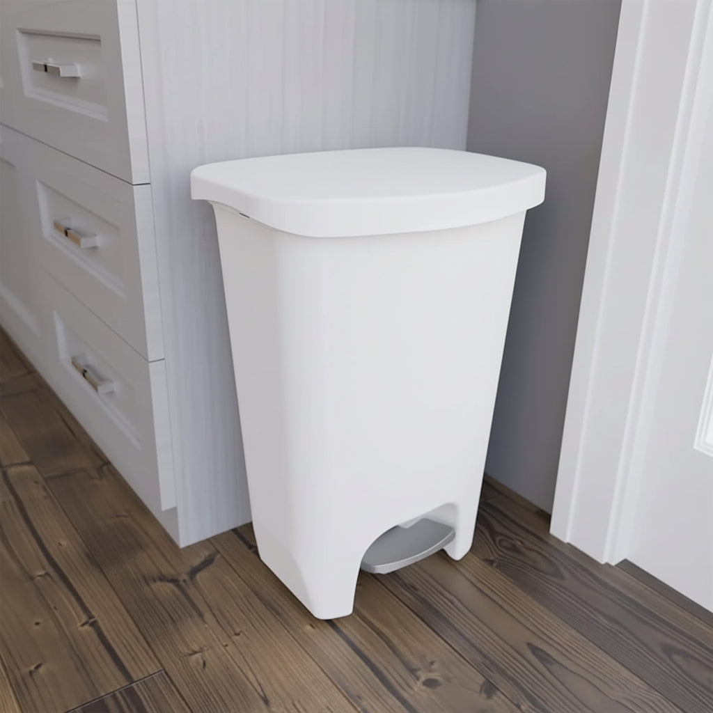 13 Gallon White Kitchen Waste Bin with Foot Pedal and Odor Control