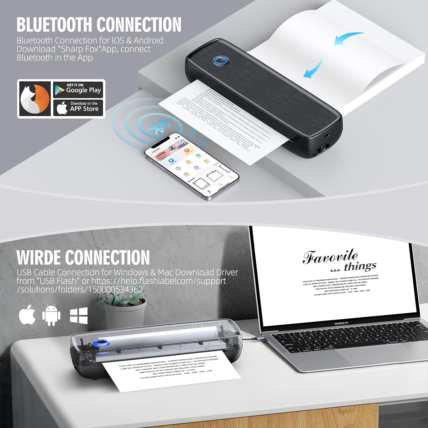 Compact Ink-Free Thermal Printer with Wireless Connectivity