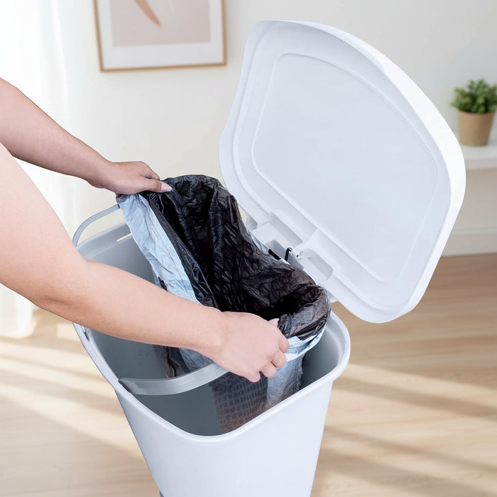 13 Gallon White Kitchen Waste Bin with Foot Pedal and Odor Control