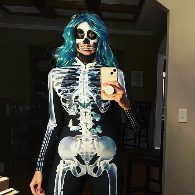 Halloween Skeleton Bodysuit with Glow Blacklight Effect