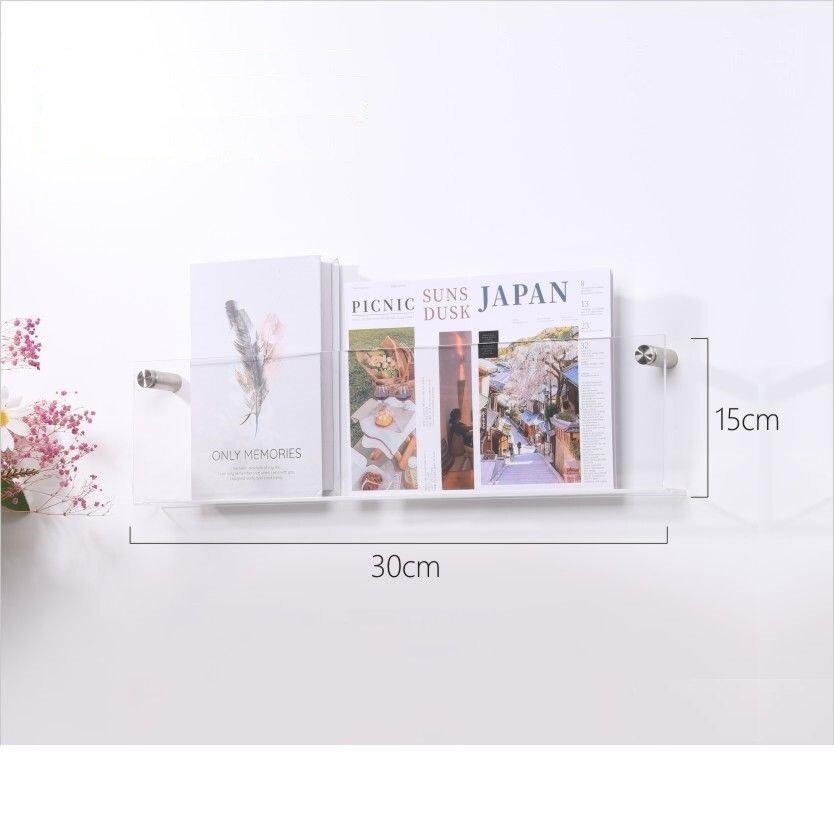 Wall-Mounted Magazine Holder | Floating Acrylic Design | 50cm Wide & Eco-Friendly | Space-Saving Storage
