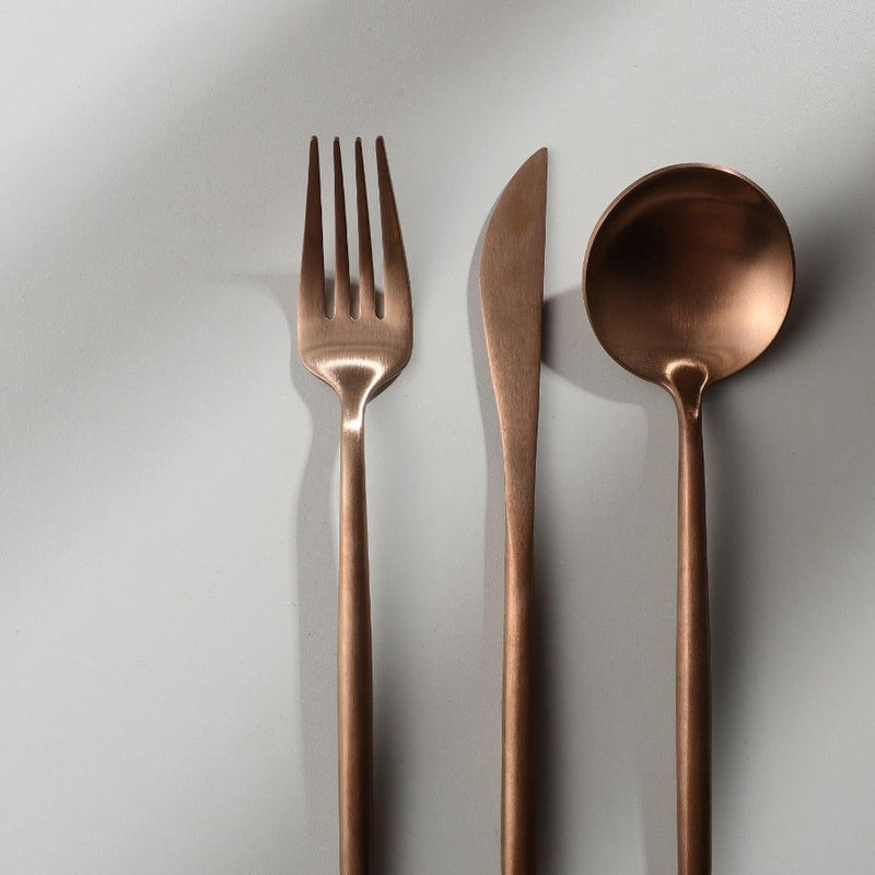 Flatware Set | Minimalist Design | Stainless Steel with Matte Titanium Coating | Durable & Food-Safe