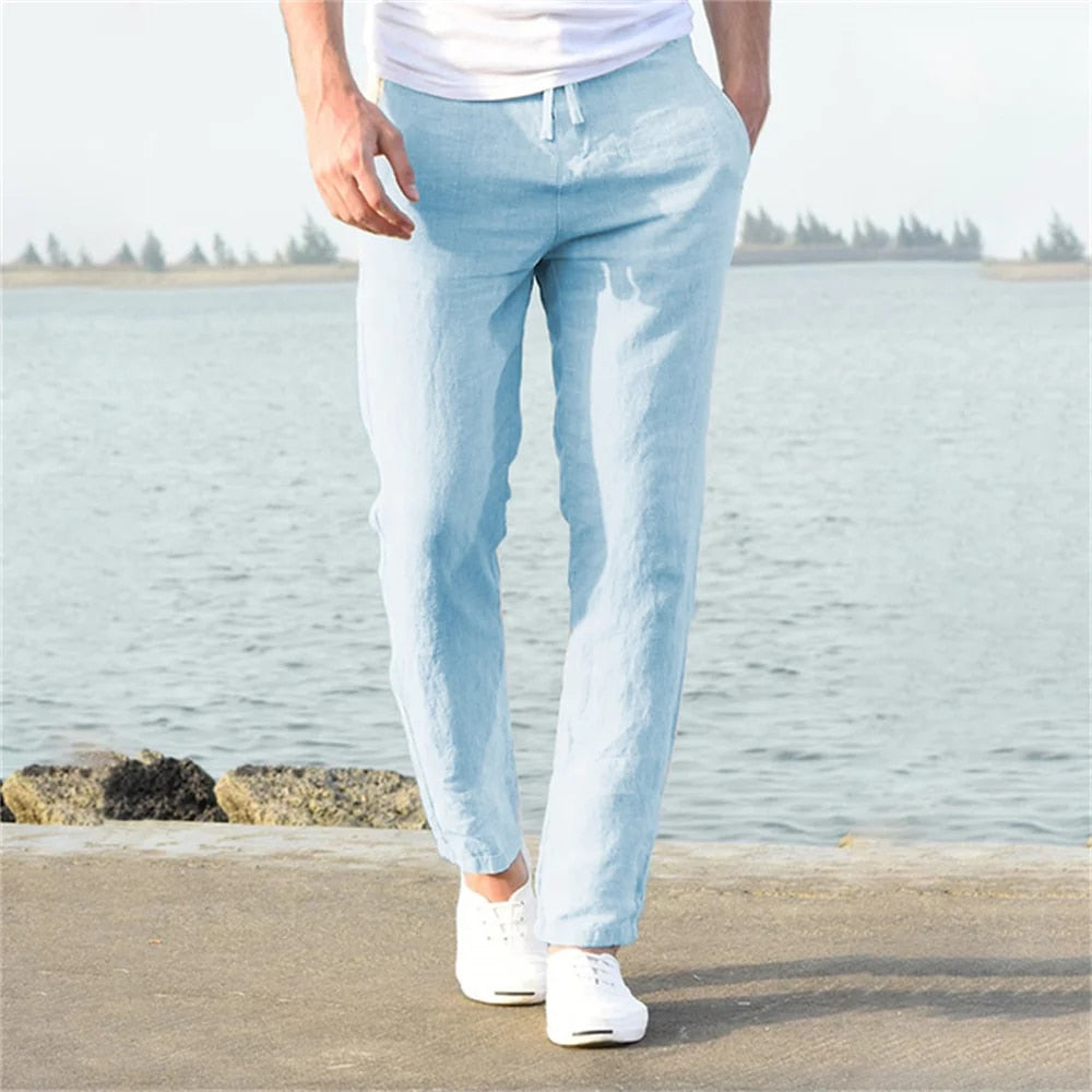 Men's Casual Linen-Blend Trousers | Drawstring Waist & Breathable Fabric | Lightweight Comfort | All-Season Wear