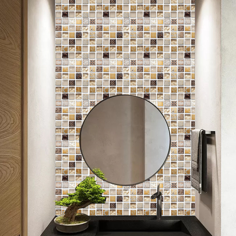Taavita Peel & Stick Mosaic Tile Wallpaper with Square Shape - Blue Yellow-Brown PVC/Vinyl Mosaic Tile 10-Piece Set