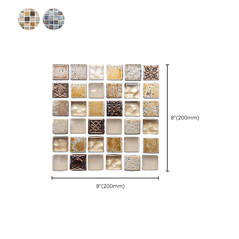 Taavita Peel & Stick Mosaic Tile Wallpaper with Square Shape - Blue Yellow-Brown PVC/Vinyl Mosaic Tile 10-Piece Set