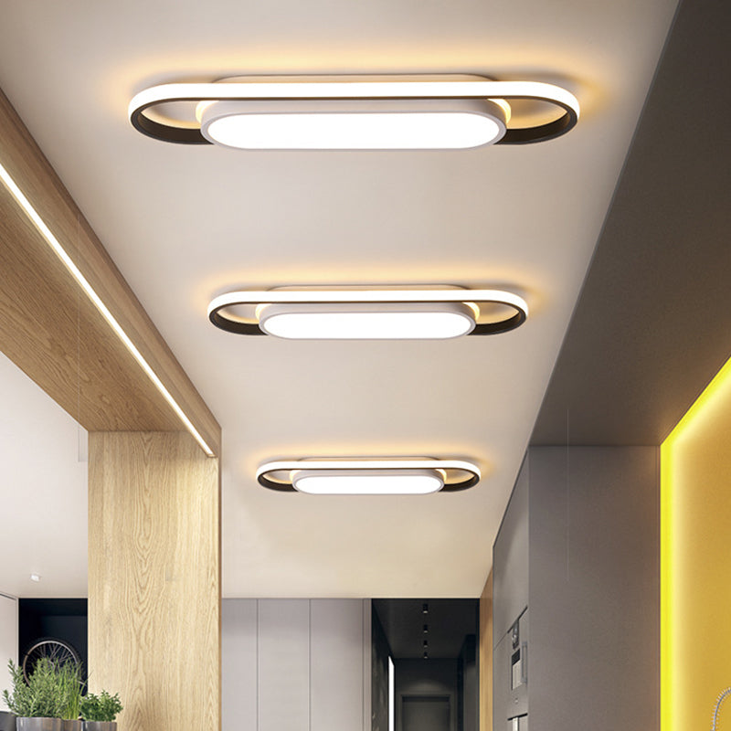 Taavita Corridor Flushmount Simple Black and White Ceiling Light with Arc Rectangle Acrylic Shade in White/Warm Light, 19"/23" Width