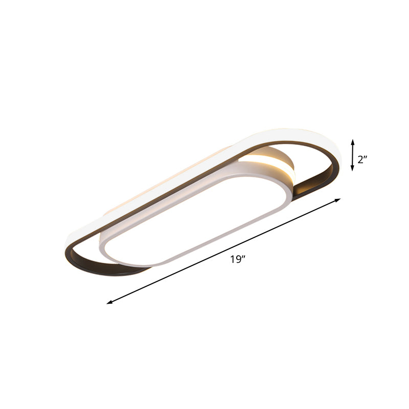 Taavita Corridor Flushmount Simple Black and White Ceiling Light with Arc Rectangle Acrylic Shade in White/Warm Light, 19"/23" Width