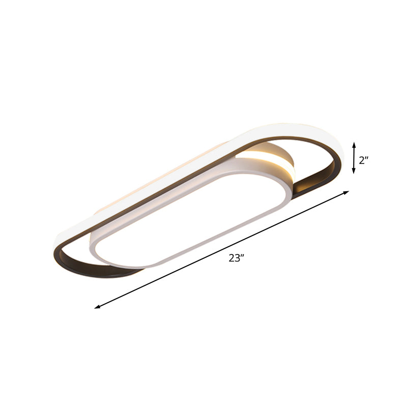 Taavita Corridor Flushmount Simple Black and White Ceiling Light with Arc Rectangle Acrylic Shade in White/Warm Light, 19"/23" Width
