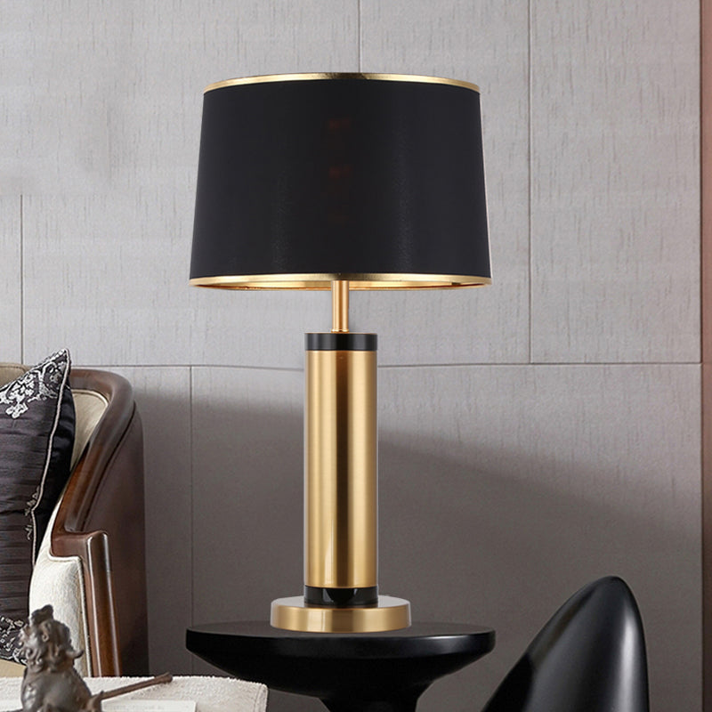 Taavita 1-Light Metallic Tube Desk Light with Gold Finish Night Table Lamp and Black Drum Fabric Shade