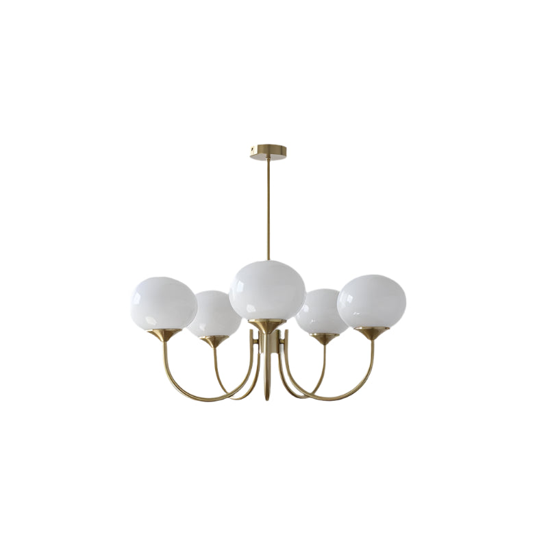 Ceiling Chandelier | Five-Arm with Glass Globe Shades | Adjustable Suspension Rods | Elegant Home Lighting
