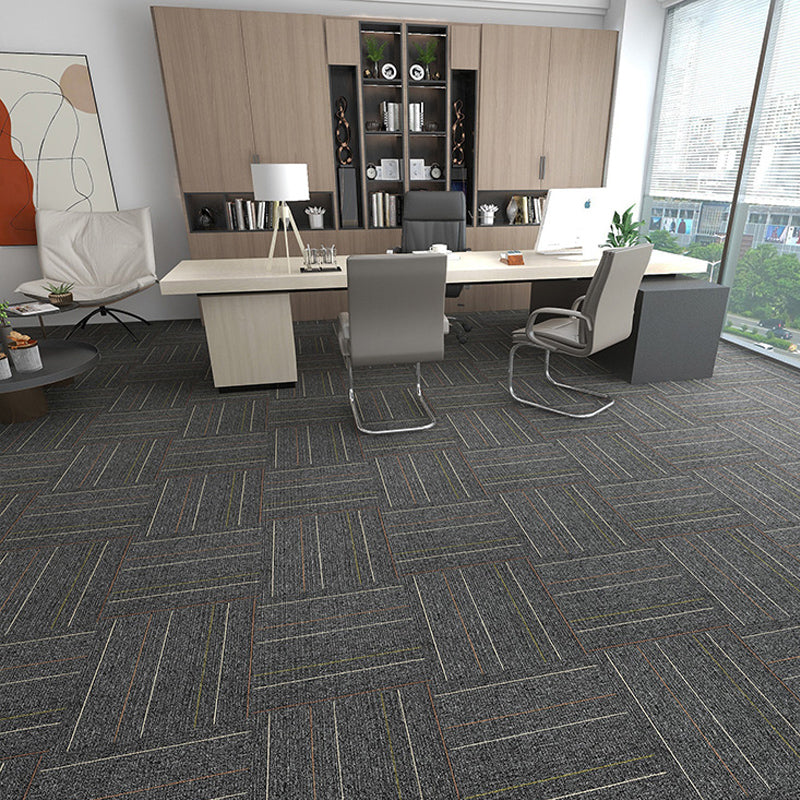 Modern Carpet Tiles Self Adhesive Multi Level Loop Stain Resistant Carpet Tile Gray-Yellow 40-Piece Set Asphalt Clearhalo 'Carpet Tiles & Carpet Squares' 'carpet_tiles_carpet_squares' 'Flooring 'Home Improvement' 'home_improvement' 'home_improvement_carpet_tiles_carpet_squares' Walls and Ceiling' 7370577