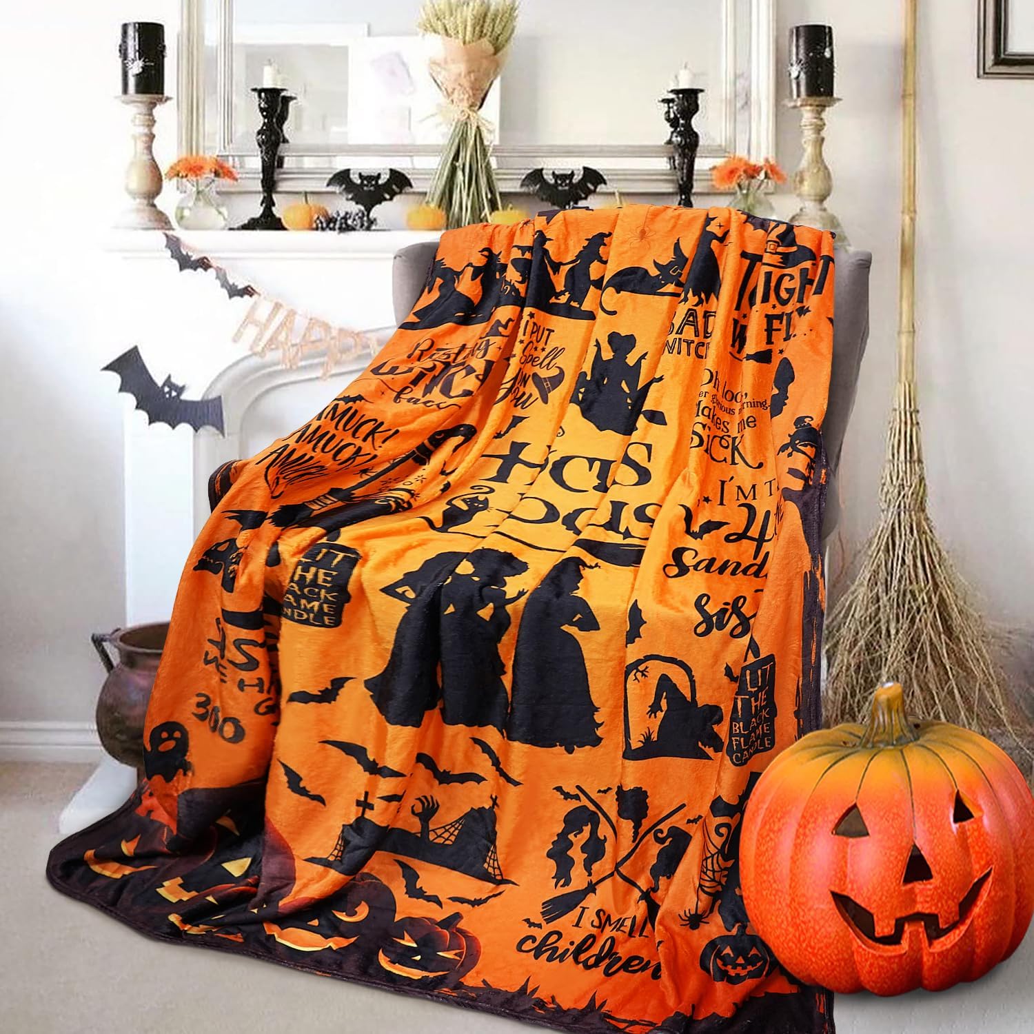 Halloween Pumpkin Pattern Cozy All-Season Stain-Resistant Blanket