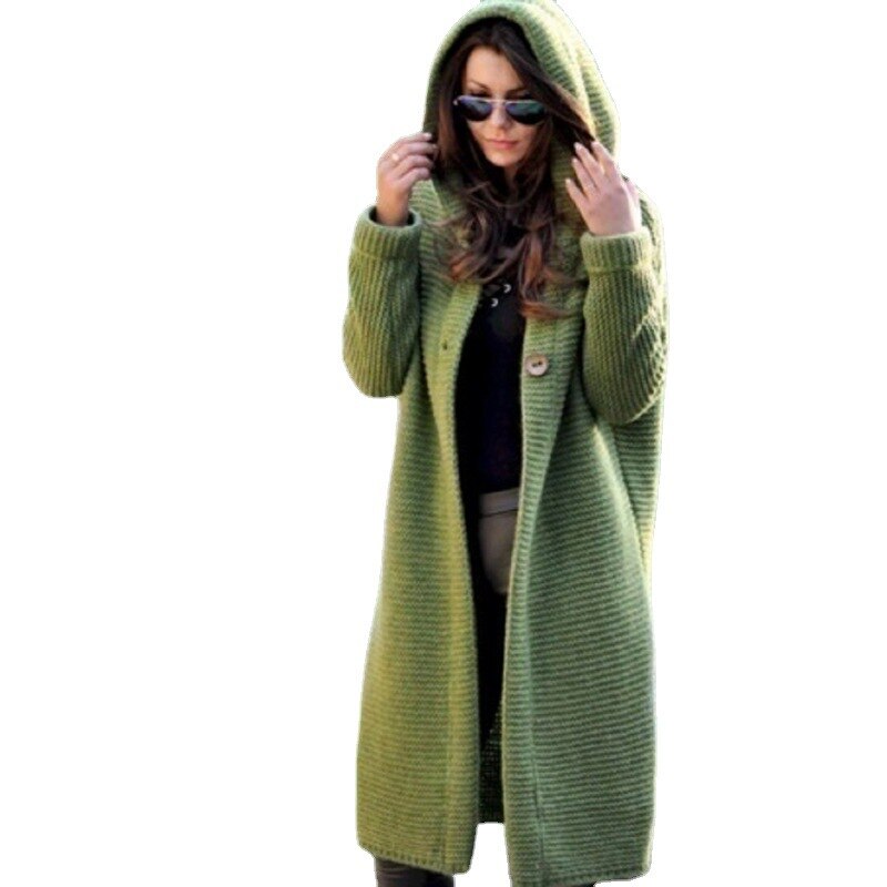 Women’s Hooded Cardigan Coat | Longline Chunky Knit | Cotton-Polyester Blend | Comfortable Fit