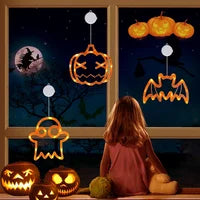 Halloween Window LED Lights with Spooky Pumpkin and Ghost Designs