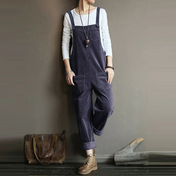 Women’s Sleeveless Corduroy Jumpsuit | Loose Fit with Pockets | Durable Fabric | Casual Comfort