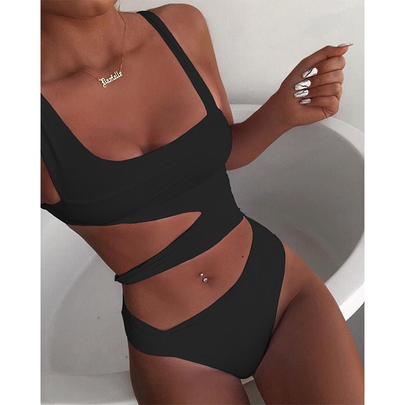 Women's One-Piece Swimsuit | Push-Up Support & Waist Cut-Out Wrap | Spandex Fabric | Comfortable Fit