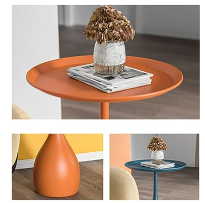 Round Metal Side Table | Pedestal Base & Antique Finish | 15.7 in Diameter | Minimalist Modern Design