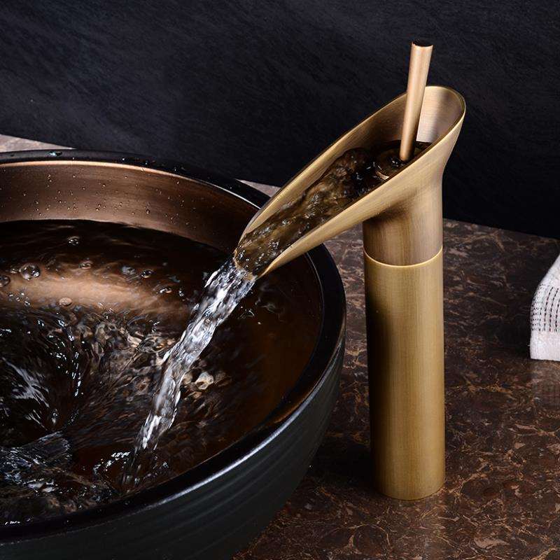 Valloren — Vintage Brass Waterfall Bathroom Faucet with Smooth Flow