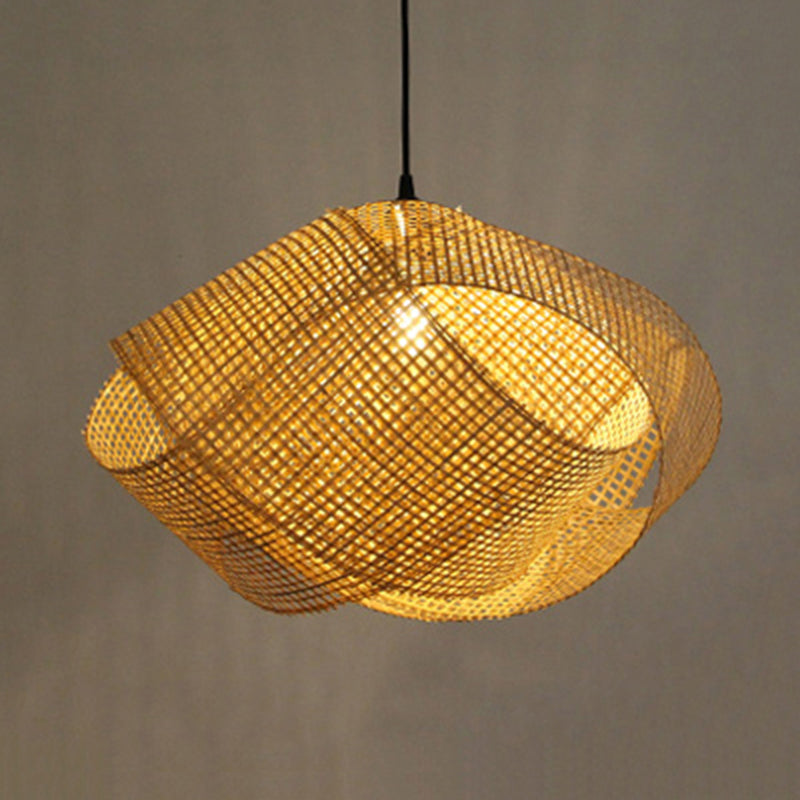 Taavita Handcrafted Hanging Light Rattan 16"/19.5" W 1 Light Indoor Cover with Twist Design in Beige