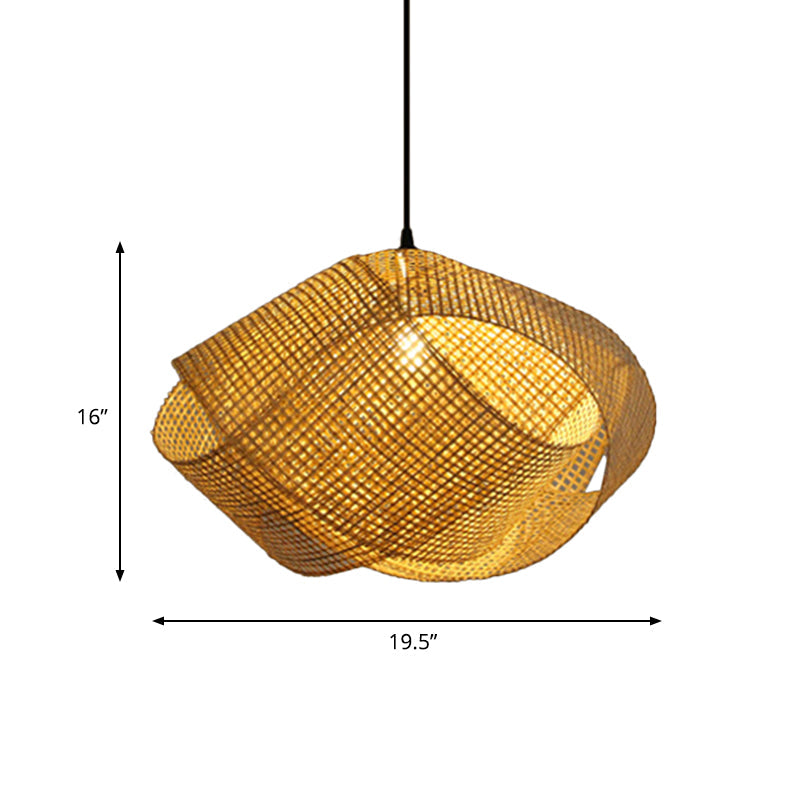 Taavita Handcrafted Hanging Light Rattan 16"/19.5" W 1 Light Indoor Cover with Twist Design in Beige