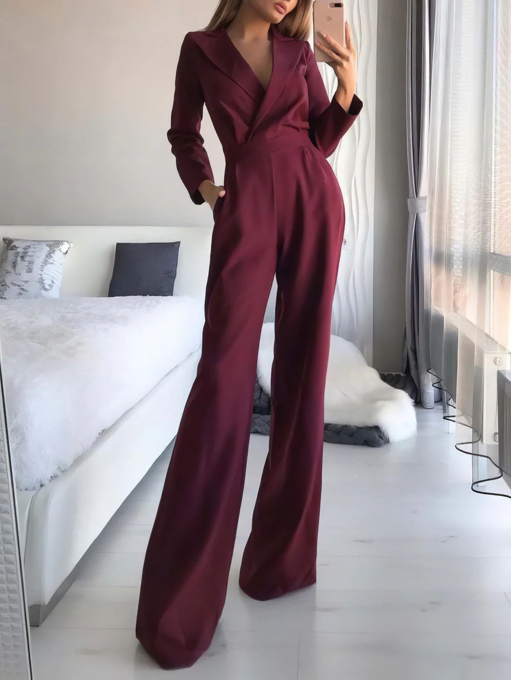Women’s Jumpsuit | Long Sleeve Wrap-Front | Polyester Fabric | Flattering Fit & Comfortable Wear