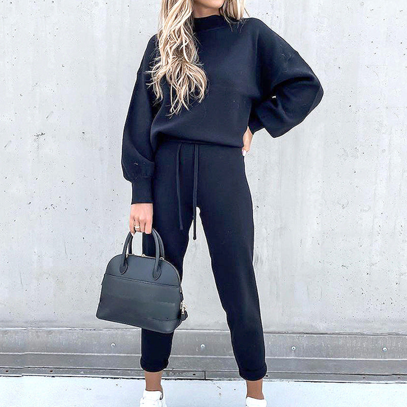 Women’s Two-Piece Loungewear Set | Soft Luxurious Fabric & Balloon Sleeves | High-Waist Jogger Pants with Pockets | Comfortable Warm Fit