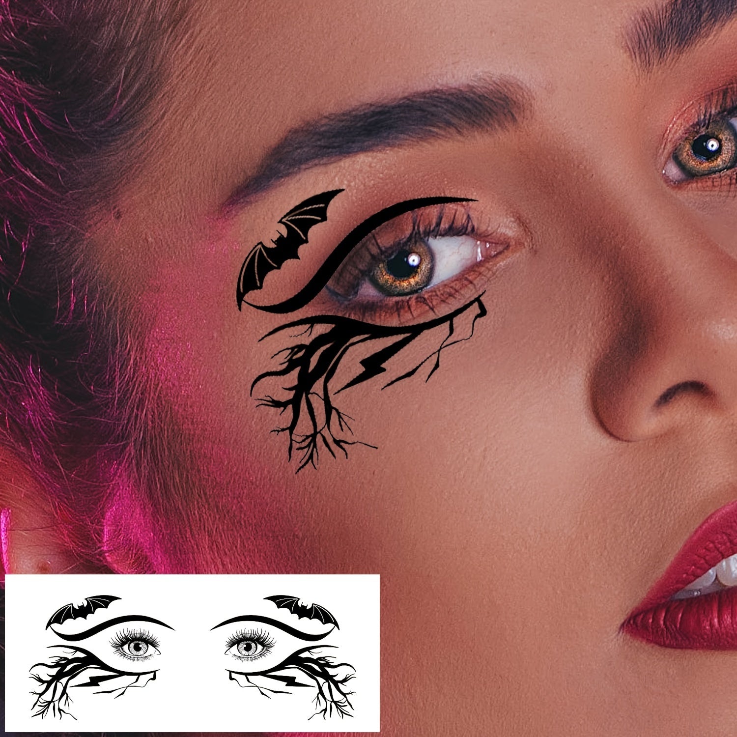 Halloween Temporary Eye Tattoo Stickers with Spooky Skull and Pumpkin Designs