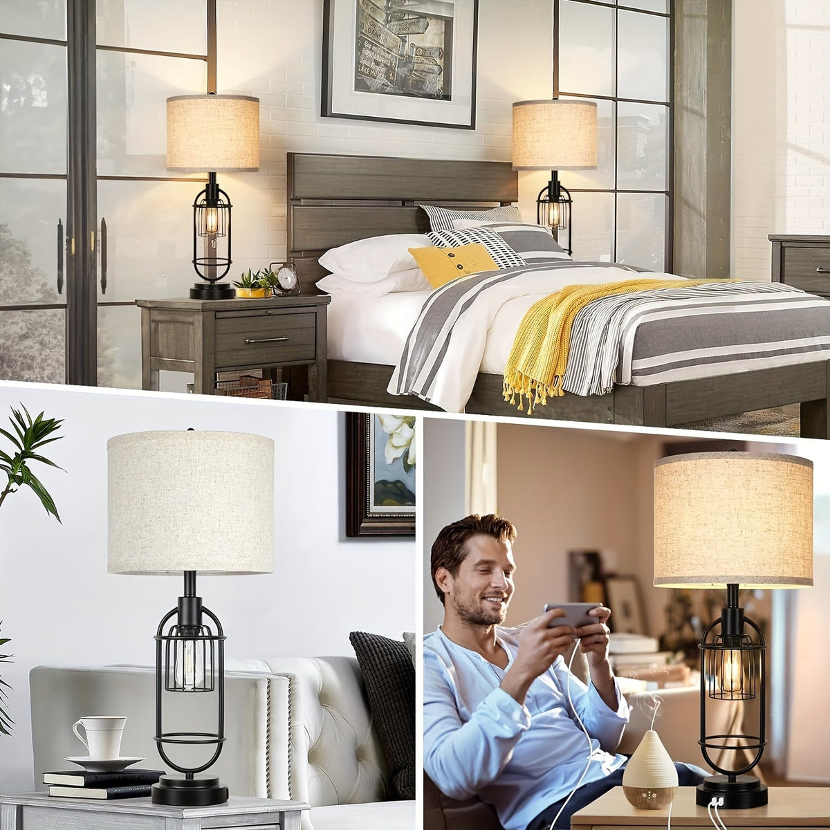Rustic Charm Table Lamps Duo - 29" Tall with USB Charging