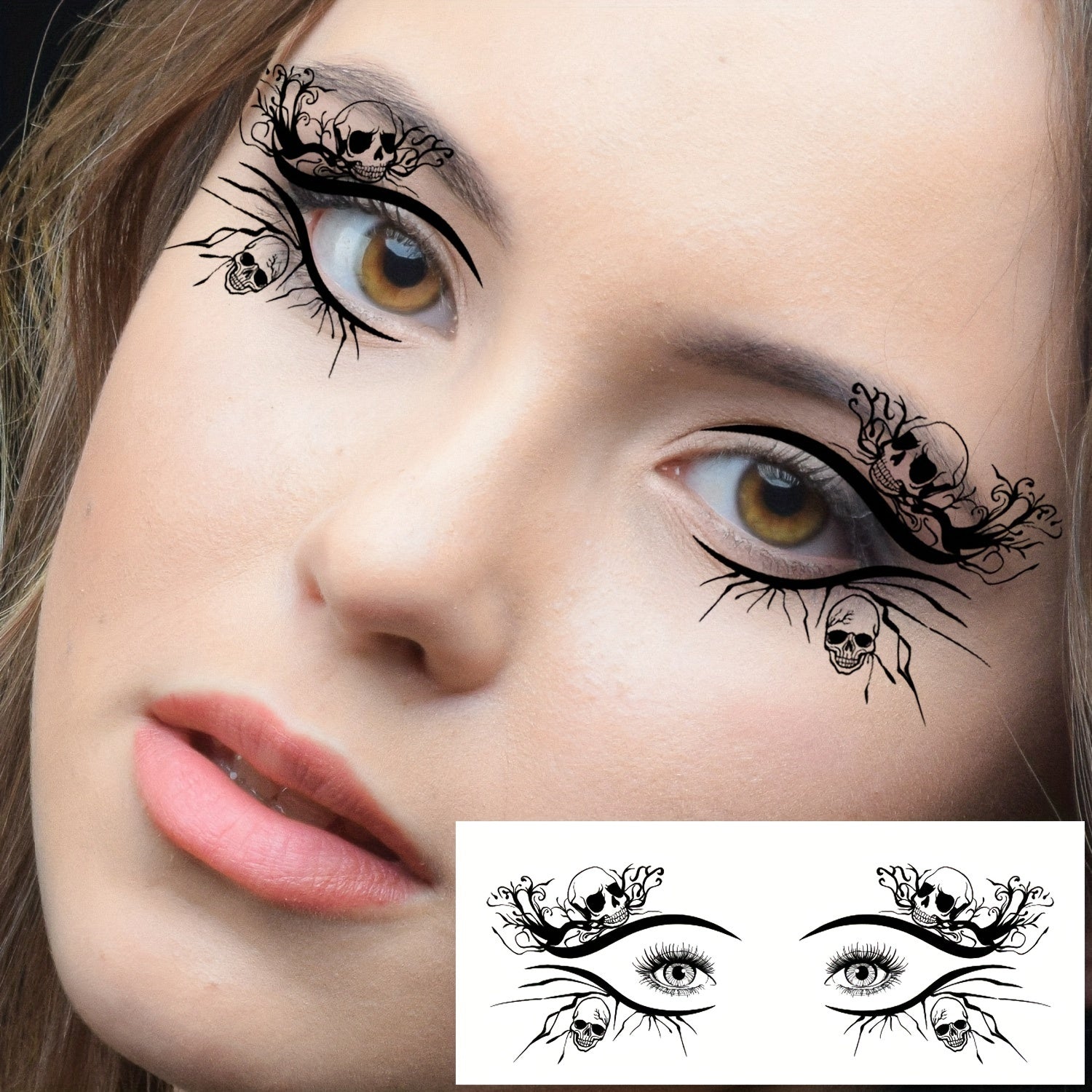 Halloween Temporary Eye Tattoo Stickers with Spooky Skull and Pumpkin Designs
