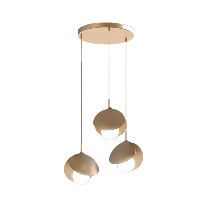 Taavita Shape Modernist Metal Ceiling Suspension Lamp with 3 Lights and Round Canopy in Gold Finish - LED Lighting