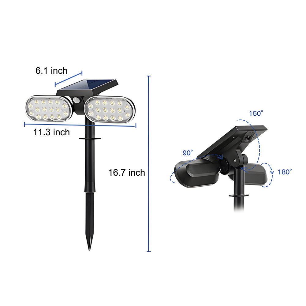 2 - Head Modern Black Solar LED Spotlight with Motion Sensor, Adjustable and Rotatable