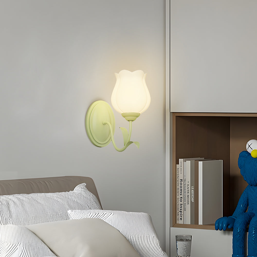 1/2 Head Green Glass Three Step Dimming Modern Wall Lights Flowers Indoor