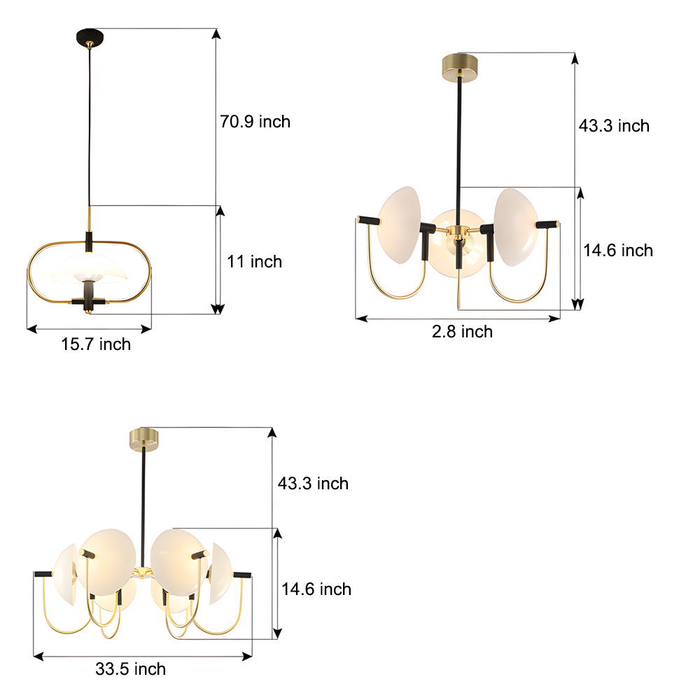 1/3/6 Light Heads Semicircular Opal Glass Dome Chandelier Aperture Pendant Light Hanging Ceiling Lighting