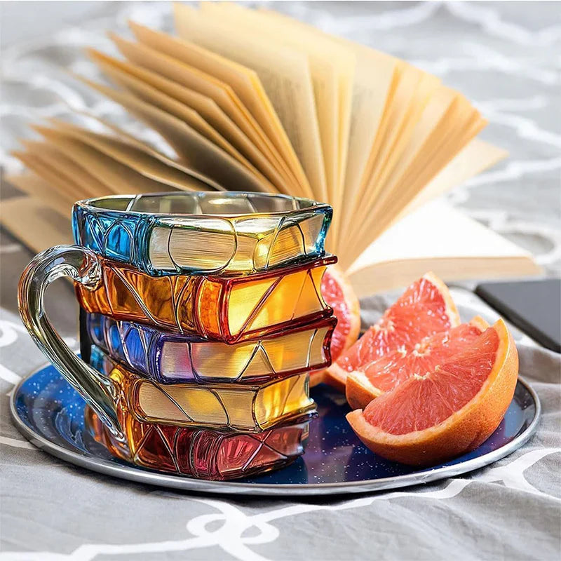Stacked Books Design Handcrafted Glass Drinking Cup
