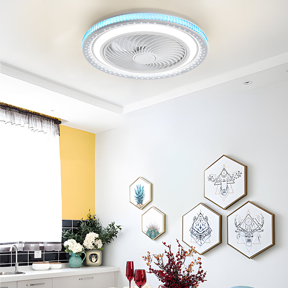 19.7" Bladeless Ceiling Fan with LED Light, Remote, and Enclosed Fence Design