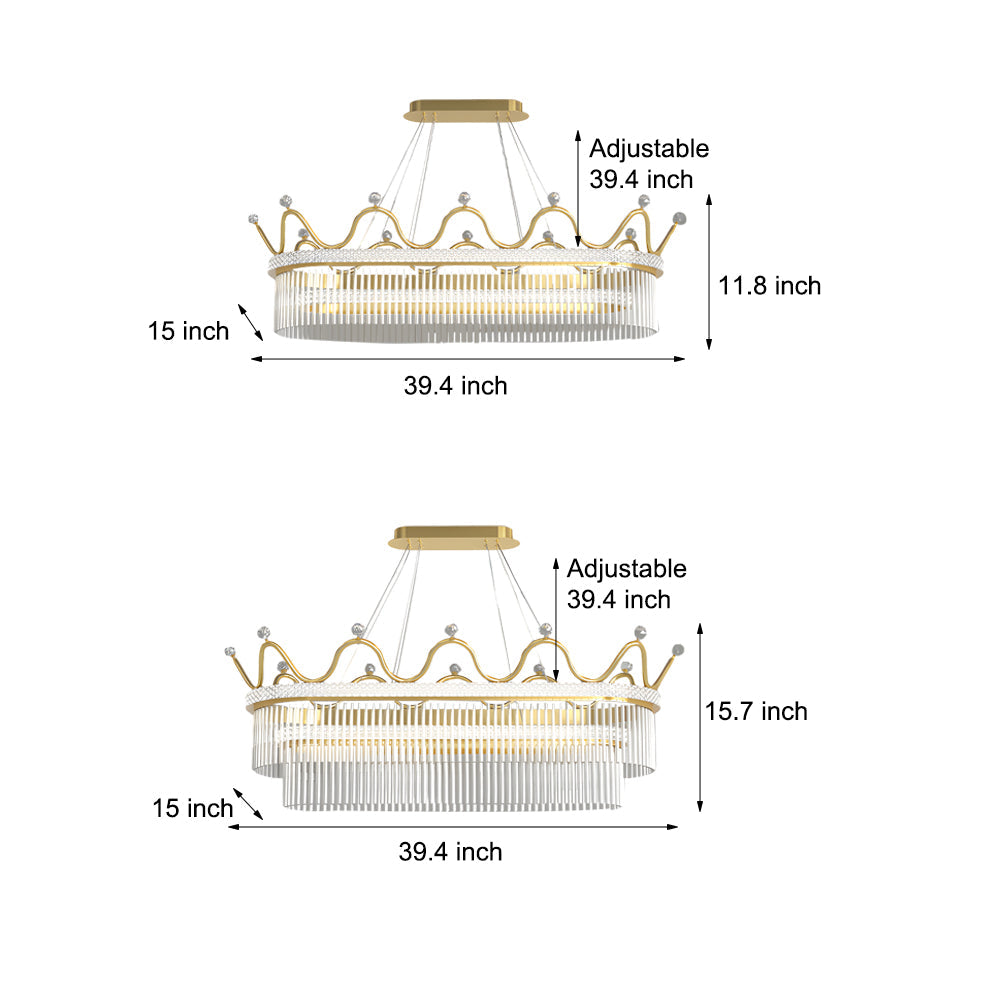 1/2 Layers Modern Long Oval Crystal Crowns Chandelier Three Step Dimming