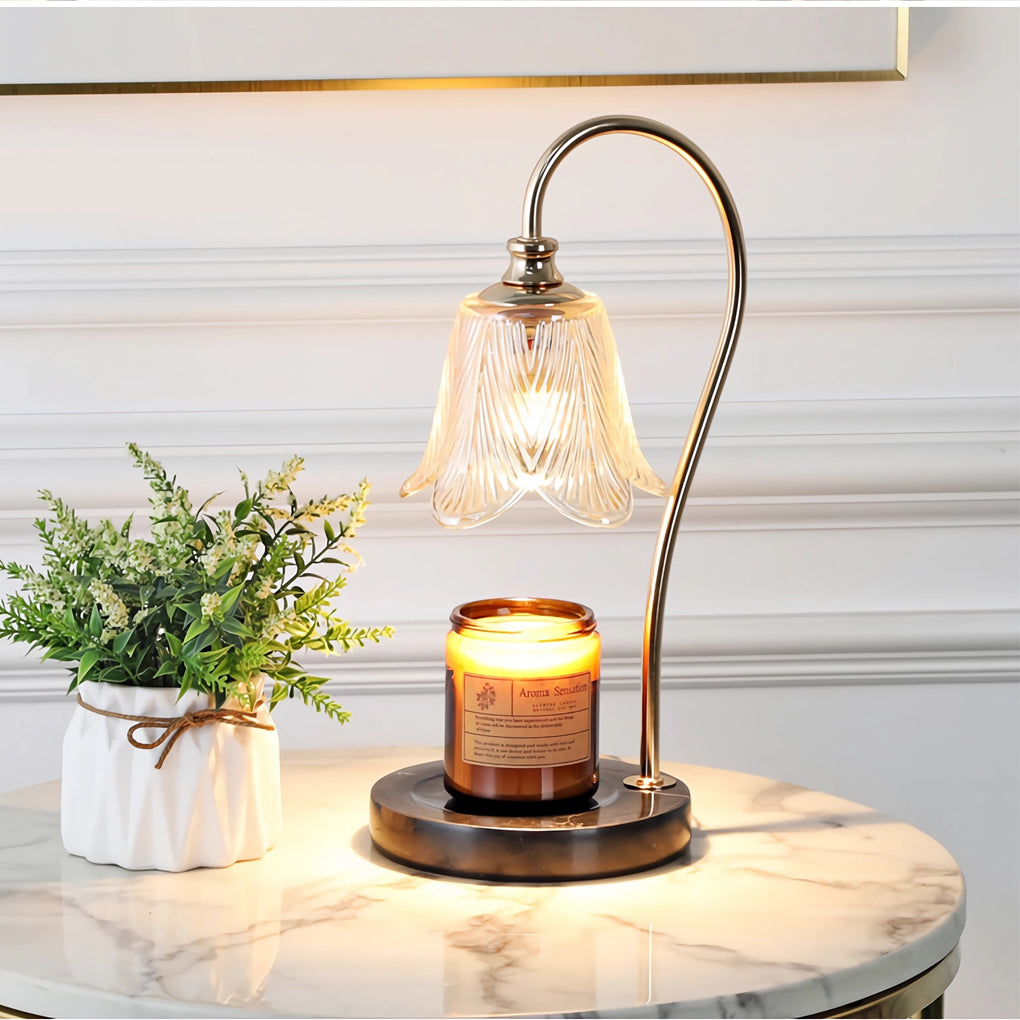 Taavita 1-Light Cup-Holder Desk Lamp with Floral Glass Shade