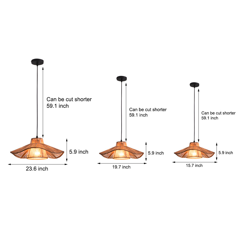 1-Light Double Layer Hemp Rope Weaving Pendant Light Umbrella Kitchen Ceiling Lighting