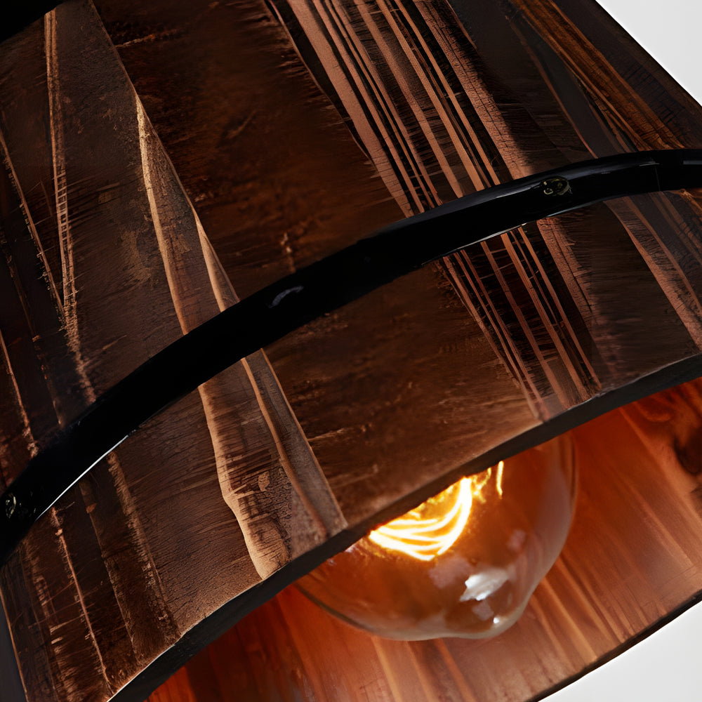 1/3-Light Rustic Wood Bucket Shade Pendant Lighting for Taavita Bar